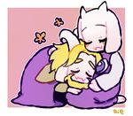  2016 anthro asgore_dreemurr blonde_hair blush boss_monster breasts cape caprine clothing facial_hair female flower goat hair horn long_ears long_horns male mammal plant rie_(artist) robe sleeping toriel undertale video_games 