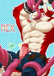  2016 abs anthro biceps canine chest_tuft clothed clothing cum eyewear fur looking_at_viewer male mammal muscular muscular_male oleola123 pecs penis red_fur rex_(takemoto_arashi) solo topless tuft wolf 