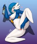  alcohol anus beverage blue_hair blush bottle braces breasts bubble butt drooling gardevoir hair jollysaunter looking_at_viewer nintendo nipples open_mouth orange_eyes pok&eacute;mon pussy saliva shiny smile spread_legs spread_pussy spreading video_games white_skin 