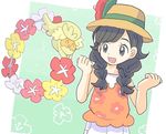  black_hair braid comfey flipped_hair gen_7_pokemon hat long_hair mizuki_(pokemon) pokemon pokemon_(creature) pokemon_(game) pokemon_usum shorts smile sun_hat tank_top twin_braids white_shorts 