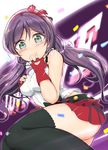  ankoiri ass birthday breasts confetti fingerless_gloves gloves green_eyes happy_birthday large_breasts long_hair love_live! love_live!_school_idol_project low_twintails purple_hair thighhighs toujou_nozomi twintails zettai_ryouiki 