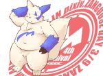  2012 anthro belly blush english_text kota&acute; male mammal moobs navel nintendo overweight overweight_male pok&eacute;mon pok&eacute;mon_(species) shiny_pok&eacute;mon solo text video_games zangoose zangoose_day 