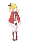  absurdres blonde_hair blue_eyes blush boots bow capelet christmas dress drill_hair full_body fur_collar highres knee_boots long_sleeves mosquito_coils panty_&amp;_stocking_with_garterbelt panty_(psg) plaid plaid_bow plaid_neckwear ponytail red_footwear simple_background solo thighhighs white_background wide_sleeves 