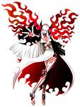  1girl fire horns kimono long_hair mishima_kazumi red_eyes tekken white_hair wings 