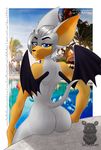  2017 anthro back_side bat big_breasts breasts butt clothed clothing digital_media_(artwork) female fredkakes fur hair hi_res huge_breasts humanoid mammal nipples nude outside pool_(disambiguation) rouge_the_bat signature solo sonic_(series) swimsuit thick_thighs video_games water watermark wide_hips wings 