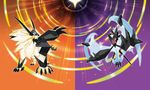  absurdres bat claws lion lunala no_humans orange_background paws pokemon pokemon_(creature) pokemon_ultra_sm purple_background solgaleo stars tail wings 