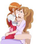  artist_request blush breasts brown_eyes brown_hair charlotte_pudding cleavage derivative_work highres hug imminent_kiss large_breasts leg_lock legs looking_at_another multiple_girls nami_(one_piece) one_piece orange_hair pantyhose ponytail skirt source_request transparent_background yuri 