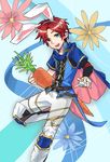  absurdres animal_ears blue_eyes blush bunny_ears carrot fire_emblem fire_emblem:_fuuin_no_tsurugi fire_emblem_heroes highres looking_at_viewer male_focus open_mouth red_hair roy_(fire_emblem) smile solo 