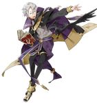  bird book cape closed_eyes crow fire_emblem fire_emblem:_kakusei fire_emblem_heroes full_body henry_(fire_emblem) highres male_focus official_art open_mouth smile solo transparent_background white_hair 