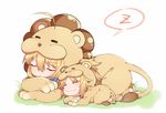 :3 ^_^ ahoge animal_costume animal_print artoria_pendragon_(all) bangs blonde_hair chibi chinese_commentary closed_eyes closed_mouth commentary_request eyebrows_visible_through_hair fate/apocrypha fate/grand_order fate/stay_night fate/tiger_colosseum fate_(series) hair_between_eyes lion_tail lying mordred_(fate) mordred_(fate)_(all) mother_and_daughter multiple_girls on_stomach saber saber_lion sidelocks sleeping speech_bubble tail tiger_costume tiger_print yorukun zzz 