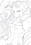  abs armor bathym black_and_white canine clothing demon jockstrap male mammal mane monochrome muscular muscular_male one_eye_closed tokyo_afterschool_summoners tongue unconvincing_armor underwear undressing wink wolf 