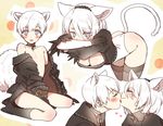  1girl animal_ears ass blue_eyes blush breasts cat_ears cat_girl cat_tail choker cleavage dog_ears dog_tail dogboy full_body heart hetero large_breasts licking nier_(series) nier_automata ninto short_hair tail tongue white_hair yorha_no._2_type_b yorha_no._9_type_s 
