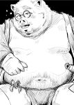  2019 anthro belly black_background boar clothing eyewear fundoshi glasses japanese_clothing male mammal moobs navel nipples overweight overweight_male porcine robe simple_background solo tachiuo underwear 