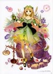  :d absurdres atelier_(series) atelier_ayesha ayesha_altugle black_bow blonde_hair bow breasts brown_eyes cleavage collarbone faux_figurine flower full_body green_skirt hair_flower hair_ornament hidari_(left_side) highres long_hair looking_at_viewer medium_breasts open_mouth see-through simple_background skirt smile solo standing very_long_hair white_background 