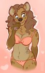  anthro bra clothed clothing female fur hair hyena mammal navel simple_background sketch smile solo thigh_gap underwear vurrus 