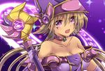  alternate_costume apprentice_illusion_magician bare_shoulders blonde_hair breasts cleavage dark_skin duel_monster earrings gloves hat jewelry jyon104 large_breasts long_hair magic_circle open_mouth purple_eyes purple_gloves staff wizard_hat yuu-gi-ou 
