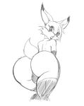  2017 anthro big_butt bubsy bubsy_(series) butt clothing ear_piercing hi_res legwear looking_at_viewer makeup mammal monochrome open_mouth piercing sketch solo suirano thigh_highs underwear video_games 