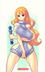  1girl breasts large_breasts long_hair nami_(one_piece) one_piece orange_hair sideboob solo supersatanson sweater tagme virgin_killer_sweater 