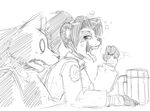  ambiguous_gender blush cup drunk female li_li_stormstout monochrome motion_lines pandaren simple_background sitting sketch table tagme teeth tongue tongue_out video_games warcraft white_background 