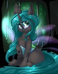  2017 changeling fangs female feral friendship_is_magic green_eyes hair hole_(anatomy) horn insect_wings long_hair looking_at_viewer madacon my_little_pony queen_chrysalis_(mlp) smile solo wings 