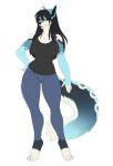  big_breasts breasts canid canine canis clothing female jeans kitsunewaffles-chan mammal pants shirt solo tank_top wolf 