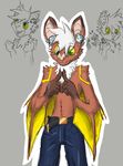  anthro bat bi-fur-ious blush brown_fur clothed clothing fur hearing_aids jeans male mammal pants partially_clothed smile solo topless white_fur 