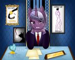  2017 clothing crystal crystal_pony_(mlp) desk equine fan_character female friendship_is_magic horn mammal my_little_pony schorl_tourmaline_(oc) solo sparkles story story_in_description theshadowstone unicorn 
