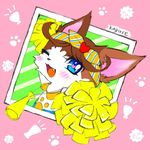  artist_request brown_hair cat cat_busters cheerleading furry open_mouth red_eyes 