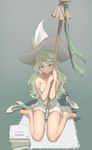  bare_legs bare_shoulders barefoot blue_eyes blush book breasts broom carpet collarbone commentary_request diana_cavendish dress feet full_body grey_background hat highres legs little_witch_academia long_hair looking_at_viewer medium_breasts pandarou seiza simple_background sitting smile solo strapless strapless_dress white_hair witch witch_hat 