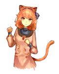  animal_ears breasts cat_ears cat_tail dress fire_emblem fire_emblem_echoes:_mou_hitori_no_eiyuuou hairband head_tilt highres jenny_(fire_emblem) jewelry leatzche long_sleeves looking_at_viewer orange_eyes orange_hair paw_pose pendant short_hair simple_background small_breasts smile solo tail upper_body white_background 