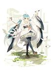  aqua_eyes aqua_hair bird black_legwear bunny feathers geta hatsune_miku highres japanese_clothes lf long_hair outdoors pantyhose revision twintails very_long_hair vocaloid walking yuki_miku yukine_(vocaloid) 