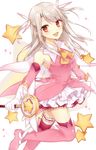  blush dress long_hair magical_girl prisma_illya red_eyes smile staff white_hair 