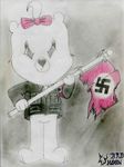  background_smoke badmoonofmartyr bear black_and_white care_bears cheer_bear clothing female frown looking_at_viewer mammal monochrome nazi nazi_flag traditional_media_(artwork) uniform 