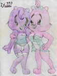  badmoonofmartyr bear care_bears cheer_bear clothing duo eyelashes female lingerie looking_at_veiwer mammal panties ponytail share_bear traditional_media_(artwork) underwear 