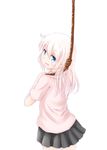  1girl blue_eyes noose rope skirt solo suicide tears white_hair 