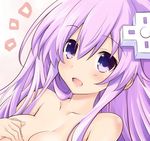  blush breasts cleavage collarbone d-pad d-pad_hair_ornament hair_ornament iwasi-r long_hair looking_at_viewer medium_breasts nepgear neptune_(series) nude open_mouth purple_eyes purple_hair solo upper_body 