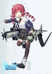  :d ace_virgin aqua_eyes drill_hair full_body highres jiang-ge miniskirt necktie open_mouth personification pleated_skirt propeller red_hair sea_fury_(ace_virgin) sea_fury_(airplane) skirt smile solo standing thighhighs uniform wings 