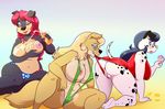  2016 anthro anus areola belladonna_goldbloom big_breasts bikini blue_eyes blush breasts butt canine clothing dalmatian delilah_evona dog eyewear female glasses golden_retriever green_eyes hair half-closed_eyes lonbluewolf mammal nipples olivia_plumbrook pink_hair pussy rottweiler sling_bikini soulblader suntan_lotion swimsuit yellow_eyes 