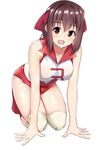  bad_id bad_pixiv_id bangs breasts brown_eyes brown_hair girls_und_panzer headband knee_pads kneeling kondou_taeko large_breasts long_hair red_headband red_legwear red_shirt red_shorts sakimaru shirt short_hair short_shorts shorts sleeveless sleeveless_shirt smile socks solo sportswear volleyball_uniform 