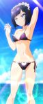  1girl arm_up armpits bikini black_bikini black_hair blue_eyes breasts female frilled_bikini frills hair_ornament hairband kujou_miyuki maid_bikini maid_headdress navel ore_ga_ojou-sama_gakkou_ni_&quot;shomin_sample&quot;_toshite_rachirareta_ken outdoors short_hair side-tie_bikini sky small_breasts solo standing swimsuit water 