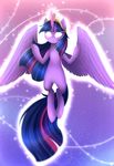  2017 abstract_background crown equine feathered_wings feathers female feral friendship_is_magic glowing glowing_eyes hair horn mammal multicolored_hair my_little_pony purple_feathers scarlet-spectrum solo twilight_sparkle_(mlp) unicorn_horn winged_unicorn wings 