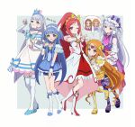  5girls ;) ? aoki_reika blue_eyes blue_hair blue_shoes blush_stickers boots brown_eyes brown_hair commentary cure_ace cure_amour cure_beauty cure_muse_(yellow) cure_nyammy dokidoki!_precure dress earrings full_body grey_hair heart high_heel_boots high_heels highres hugtto!_precure jewelry knee_boots long_hair long_sleeves looking_at_viewer madoka_aguri magical_girl multiple_girls nekoyashiki_yuki one_eye_closed orange_hair paw_pose pink_eyes pom_pom_(clothes) pom_pom_earrings precure purple_eyes purple_hair red_eyes red_hair ruru_amour shirabe_ako shoes smile smile_precure! speech_bubble steepled_fingers suite_precure tareme thought_bubble tiara wonderful_precure! yuzu_sato 