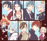  !? ... 2girls 6+boys adjusting_clothes adjusting_necktie ahoge arm_guards black_bow black_gloves black_hair black_necktie black_skirt black_suit blonde_hair blue_eyes blush boots bow brown_boots brown_hair brown_kimono candy chibi chibi_inset chocolate closed_eyes collared_shirt command_spell commentary_request curtained_hair earrings eating fate/grand_order fate_(series) food formal_clothes fujimaru_ritsuka_(female) fur_shawl glasses gloves green_shirt grey_eyes grey_hair hair_bow hair_intakes hakama hakama_skirt harada_sanosuke_(fate) heart heart-shaped_chocolate heart-shaped_food hijikata_toshizou_(fate) holding holding_skewer hood hood_down hooded_jacket jacket japanese_clothes jewelry kak_hac kimono kondou_isami_(fate) kondou_isami_(white_kotetsu)_(fate) long_sleeves looking_at_viewer loose_necktie multicolored_hair multicolored_jacket multiple_boys multiple_girls nagakura_shinpachi_(fate) necktie okita_souji_(fate) okita_souji_(first_ascension)_(fate) okita_souji_(koha-ace) open_mouth orange_eyes orange_hair partially_fingerless_gloves pink_hakama pink_kimono pleated_skirt pointing pointing_at_self presenting print_jacket red_gloves red_hair red_vest saitou_hajime_(fate) saitou_hajime_(second_ascension)_(fate) scar scar_on_cheek scar_on_face scar_on_forehead shawl shinsengumi_(fate) shirt shirt_under_kimono skewer skirt sleeveless smile sparkle spiked_hair spoken_ellipsis streaked_hair stud_earrings suit suit_jacket surprised toned toned_male toudou_heisuke_(fate) triple_vertical_stripe turtleneck turtleneck_shirt two-tone_jacket valentine vest white_boots white_eyes white_hair white_jacket white_shirt wide_sleeves yamanami_keisuke_(fate) 