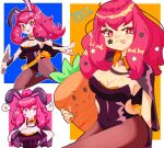  1girl :d :p absurdres alternate_costume alternate_hairstyle armpits breasts cleavage clothing_cutout covered_navel facial_mark finger_to_cheek fire_emblem fire_emblem_engage hair_ornament highres hoshinokotta medium_breasts multiple_views ponytail red_eyes red_hair side_cutout smile star_(symbol) star_facial_mark star_hair_ornament thighs tongue tongue_out upper_body yunaka_(fire_emblem) 
