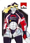 abs absurd_res anthro aquatic bad_dragon blonde_hair blue_eyes carrus clothing everlast female fish hair hand_on_hip hi_res honda hoodie hugo_boss_(brand) legwear looking_at_viewer marlboro_(brand) muscular muscular_anthro muscular_female requiem_shark shark sharp_teeth shell_(company) smile solo stockings streetwear stripes techwear teeth teeth_showing tiger_shark topwear