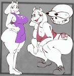 2026 2_horns 4_fingers alternate_costume animated_skeleton anthro apron apron_only back-tie_apron back-tie_clothing bare_shoulders barefoot belly bent_arm bent_legs big_breasts big_butt big_eyes big_mouth_(anatomy) biped black_blush black_eyes black_nose blackhaunter blush blush_lines bone border boss_monster_(undertale) bovid breasts butt caprine cleavage closed_smile clothed clothed_anthro clothed_female clothing crop_top crouching digital_drawing_(artwork) digital_media_(artwork) disembodied_head dotted_background duo eyebrows eyelashes eyes_popping_out fangs feet female female_anthro fingers floppy_ears footwear fur fur_tuft geometric_background goat grey_background grey_clothing grey_footwear grey_shoes grin head_tuft head_turned hi_res horn humanoid humanoid_hands iris leaning leaning_forward legs_together light_body light_fur long_eyelashes looking_at_viewer lop_ears male male_humanoid mammal mature_anthro mature_female monotone_body monotone_fur monotone_horn mostly_nude mostly_nude_anthro mostly_nude_female mouth_closed multicolored_apron multicolored_clothing multiple_outfits multiple_poses no_pupils open_mouth open_smile outside_border pattern_background pink_clothing pink_crop_top pink_shirt pink_tongue pink_topwear plantigrade pose print_apron print_clothing red_eyes sans_(undertale) shirt shoes short_horn side-tie_clothing simple_background skeleton slightly_chubby slightly_chubby_anthro slightly_chubby_female small_horn smile smiling_at_viewer snout standing straight_legs sweater teeth thick_thighs three-quarter_view tongue topwear toriel tuft turtleneck two_tone_apron two_tone_clothing undead undertale undertale_(series) white_body white_breasts white_ears white_eyebrows white_fur white_horn white_sclera wide_hipped_anthro wide_hipped_female wide_hips