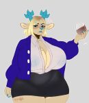 2025 2_horns 5_fingers alcohol anthro antlers artist_name beverage big_breasts big_nipples biped black_bottomwear black_clothing black_eyebrows black_eyes black_miniskirt black_skirt blonde_hair blue_antlers blue_clothing blue_eyeshadow blue_fingernails blue_horn blue_jacket blue_lips blue_lipstick blue_nails blue_nose blue_topwear bottomwear breasts bubble button_(fastener) carol_holiday cleavage clothed clothed_anthro clothed_female clothing collared_shirt colored_fingernails colored_nails container cup deer deltarune digital_drawing_(artwork) digital_media_(artwork) drinking_glass drunk drunk_bubble erect_nipples eyebrow_through_hair eyebrows eyelashes eyeshadow female fingernails fingers full_cleavage fully_clothed fully_clothed_anthro fully_clothed_female fur gatoradeew gem glass glass_container glass_cup glistening glistening_eyes glistening_lips glistening_nose grey_background hair half-closed_eyes hi_res holding_beverage holding_container holding_cup holding_drinking_glass holding_glass holding_object holding_wine_glass horn huge_breasts humanoid_hands iris jacket jewelry legs_together light_body light_fur light_hair lips lipstick looking_at_viewer makeup mammal markings mature_anthro mature_female medium_hair miniskirt mole_(marking) mole_on_breast mole_under_mouth monotone_background nails narrowed_eyes necklace new_world_deer nipple_outline nipples no_pupils open_clothing open_jacket open_shirt open_topwear outline pearl_(gem) pearl_necklace portrait reindeer shirt simple_background skirt snout solo substance_intoxication tan_body tan_breasts tan_ears tan_fur tan_inner_ear text thick_bottom_lip thick_thighs three-quarter_portrait three-quarter_view topwear translucent translucent_hair undertale_(series) white_clothing white_jewelry white_necklace white_outline white_sclera white_shirt white_topwear wine wine_glass
