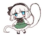  1girl :< black_bow black_bowtie black_hairband blue_eyes bow bowtie closed_mouth green_skirt green_vest grey_hair hairband hitodama konpaku_youmu konpaku_youmu_(ghost) long_sleeves looking_at_viewer natucurage shirt skirt skirt_set solo touhou vest white_shirt 