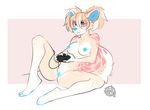  anthro breasts canine eyewear female glasses mammal nipples pussy smile solo spread_legs spreading teil video_games 