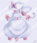  2017 dullpoint eeveelution eyes_closed female fur mammal nintendo obese overweight pok&eacute;mon safe simple_background solo sylveon video_games 